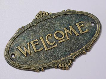 Door sign Welcome - Cast iron - Antique Green with Gold