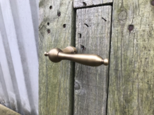 1 Door latch / door handle, made of patinated brass, including mandrel