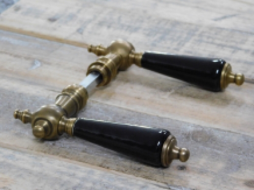 Set of door handles brass with black ceramic handles, incl. mandrel