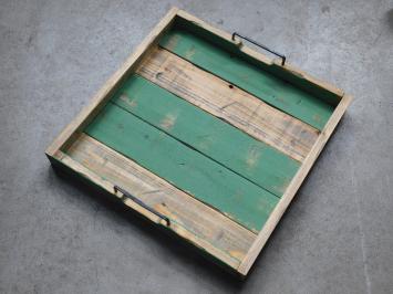 Large tray with iron handles - wood - square