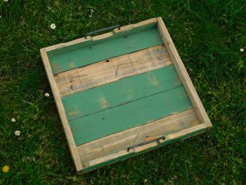 Large tray with iron handles - wood - square