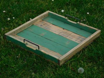 Large tray with iron handles - wood - square