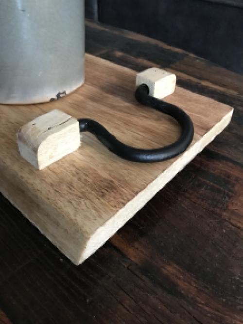 Rustic cutting board, kitchen shelf made of solid wood, tray with metal handles