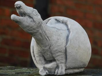Statue Dino aus Ei - Vollstein - Weiß/Grau