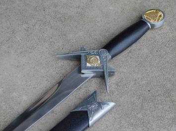 Decorative dagger Freemasonry - Black Grey Gold - with Sheath