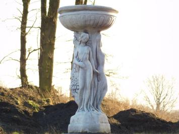 Beeld met Drie Vrouwen en Schaal op Sokkel - 130 cm - Volledig Steen