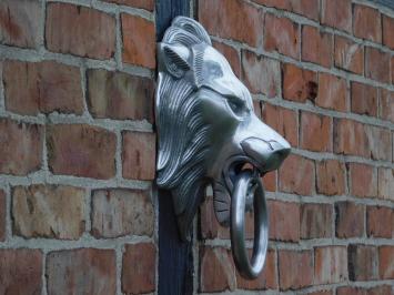 Door knocker lion - alu - silver-coloured
