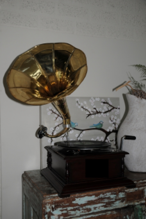 Nostalgic gramophone, record player, wood and metal