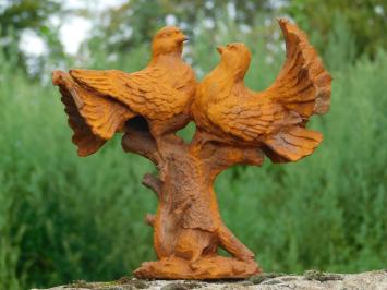 Pigeon couple on Tree Trunk - Cast iron - Oxide