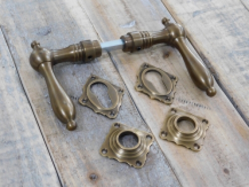 Set of door hardware - patinated brass - for cylinder lock