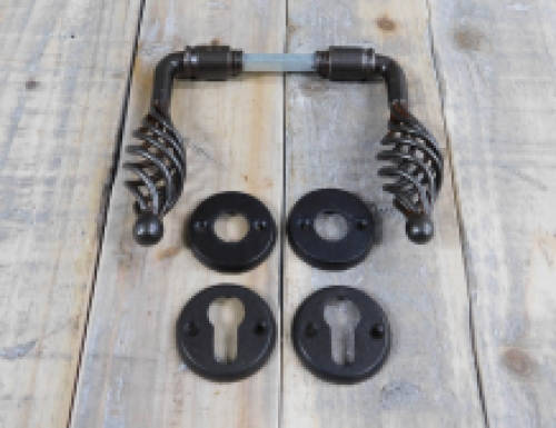 Set of door hardware for front door - 2 handles, rosettes, lock rosettes - PZ for cylinder lock