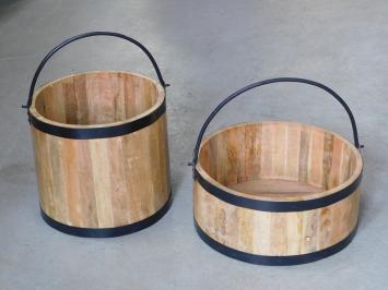 Flower bucket-bucket tub - mango wood - with black metal