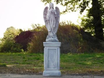 Angel with Flowers on a Pedestal – 105 cm – Made Entirely of Stone