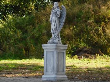 Angel with Flowers on a Pedestal – 105 cm – Made Entirely of Stone