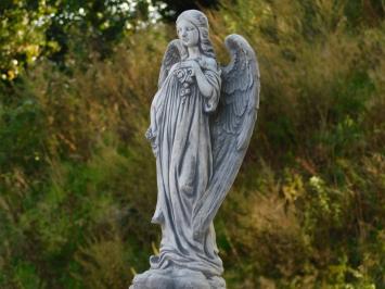 Angel with Flowers on a Pedestal – 105 cm – Made Entirely of Stone