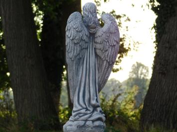 Angel with Flowers on a Pedestal – 105 cm – Made Entirely of Stone