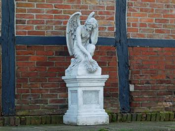 Statue Kneeling Angel with Wreath on Base - 140 cm - Solid Stone