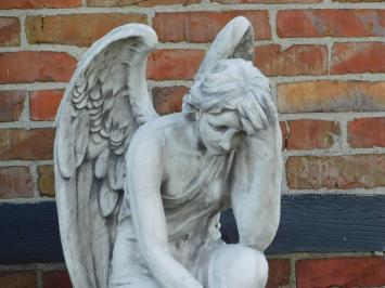 Statue Kneeling Angel with Wreath on Base - 140 cm - Solid Stone