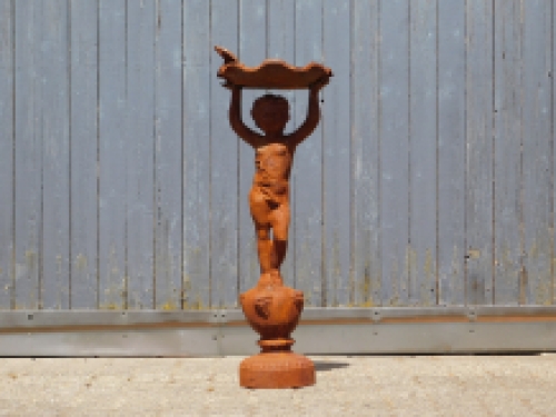 Statue angel with bird bath - cast iron - rust colour