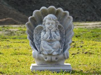 Statue Muschel mit sitzendem Engel - Massivstein