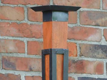 Classic Torch as Candle Holder - of Wood and Wrought Iron - Square