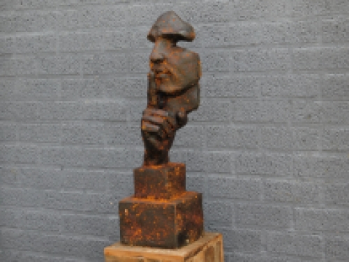 An exclusive and special statue of ''the whisperer'', polystein, sculpture as decoration