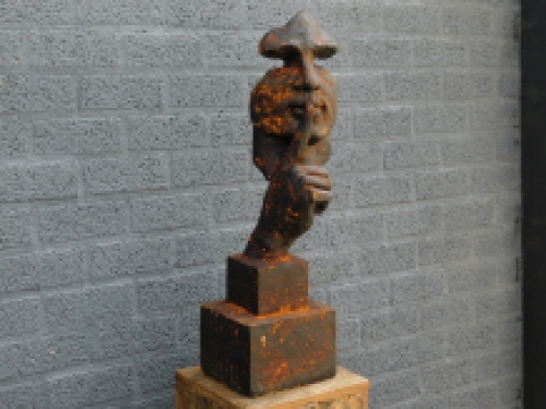 An exclusive and special statue of ''the whisperer'', polystein, sculpture as decoration