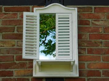 Mirror with window - wooden frame and doors - Old French White