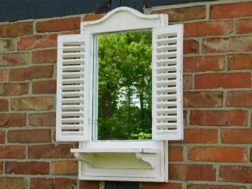 Spiegel met venster - houten frame en deurtjes - Old French White
