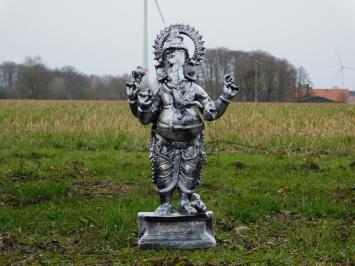 Beeld Ganesha met Mashika - zilvergrijs met zwart - polystone