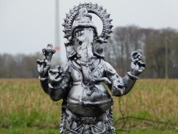 Beeld Ganesha met Mashika - zilvergrijs met zwart - polystone