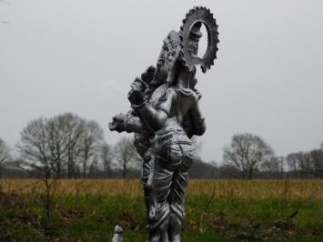 Beeld Ganesha met Mashika - zilvergrijs met zwart - polystone