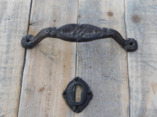 Door handle - brown with rosette cylinder lock suitable, cast iron