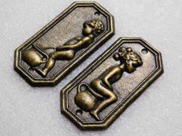 Cast Iron Toilet Signs Man & Woman – Set of 2 in Bronze Look