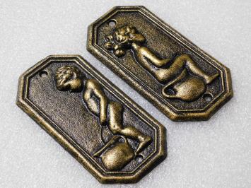 Cast Iron Toilet Signs Man & Woman – Set of 2 in Bronze Look
