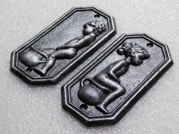 Cast Iron Toilet Signs Man & Woman – Set of 2 in Old Silver Look