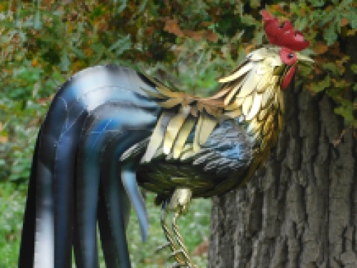 Rooster on stand - metal - full colour