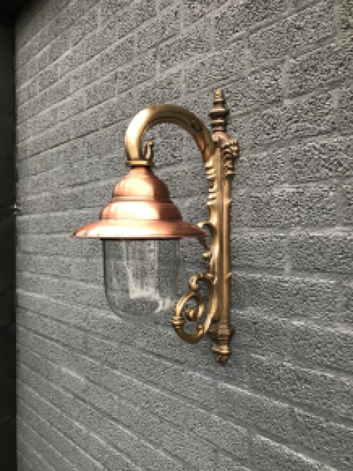 Nostalgic wall lamp, garden lamp, all brass patinated, copper