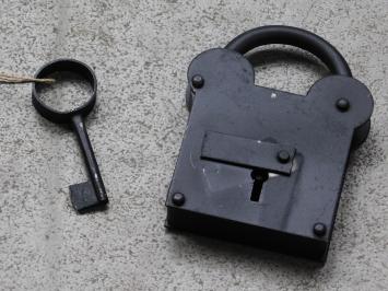 Antique padlock - black - iron - medieval
