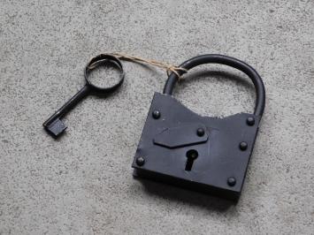 Antiek hangslot - middeleeuwse stijl - zwart