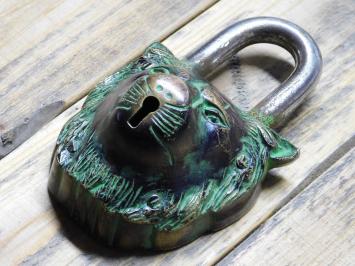 Padlock Lion - Brass - Green Finish - Incl. 2 Keys