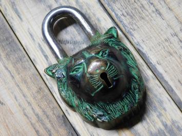 Padlock Lion - Brass - Green Finish - Incl. 2 Keys