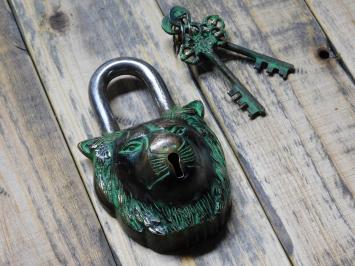 Padlock Lion - Brass - Green Finish - Incl. 2 Keys