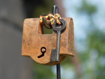 Medieval Padlock with Key on Stand - Decorative Masterpiece of Nostalgia