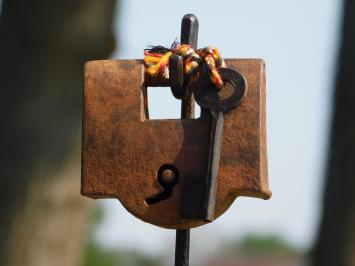Medieval Padlock with Key on Stand - Decorative Masterpiece of Nostalgia