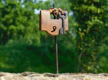 Medieval Padlock with Key on Stand - Decorative Masterpiece of Nostalgia