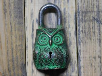 Padlock Owl - Brass - Green Finish - Incl. 2 Keys