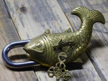 Padlock Fish Design - Brass - Incl. 2 Keys