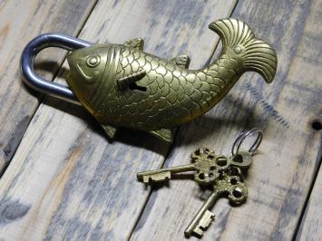 Padlock Fish Design - Brass - Incl. 2 Keys