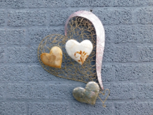 Wall ornament heart with hearts - metal with mother of pearl